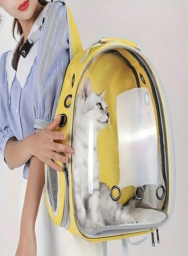 حقيبة ظهر شفافة صفراء اللون من VAYINATO® لحمل الحيوانات الأليفة أثناء السفر، مثالية للكلاب والقطط الصغيرة | مقاومة للماء، مريحة وجيدة التهوية من Petzlifeworld - Image 3